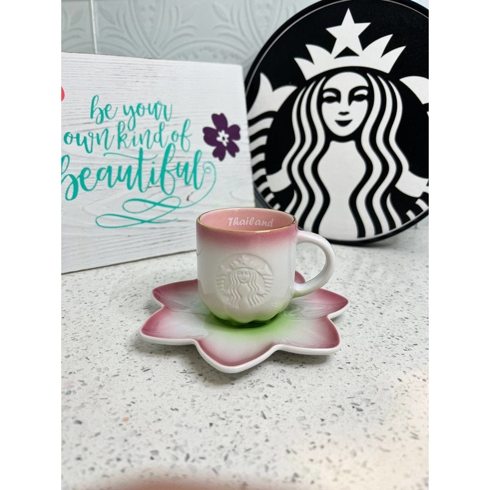 Starbucks Thailand Exclusive Lotus Flower Demi Mug & Saucer, 3oz